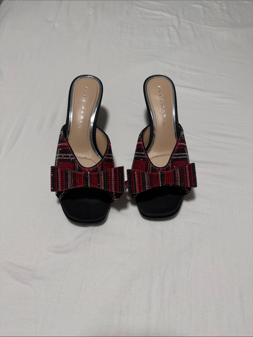 Alex Marie Red and Black Beaded Bow Mule Slides size 8 never worn with out box